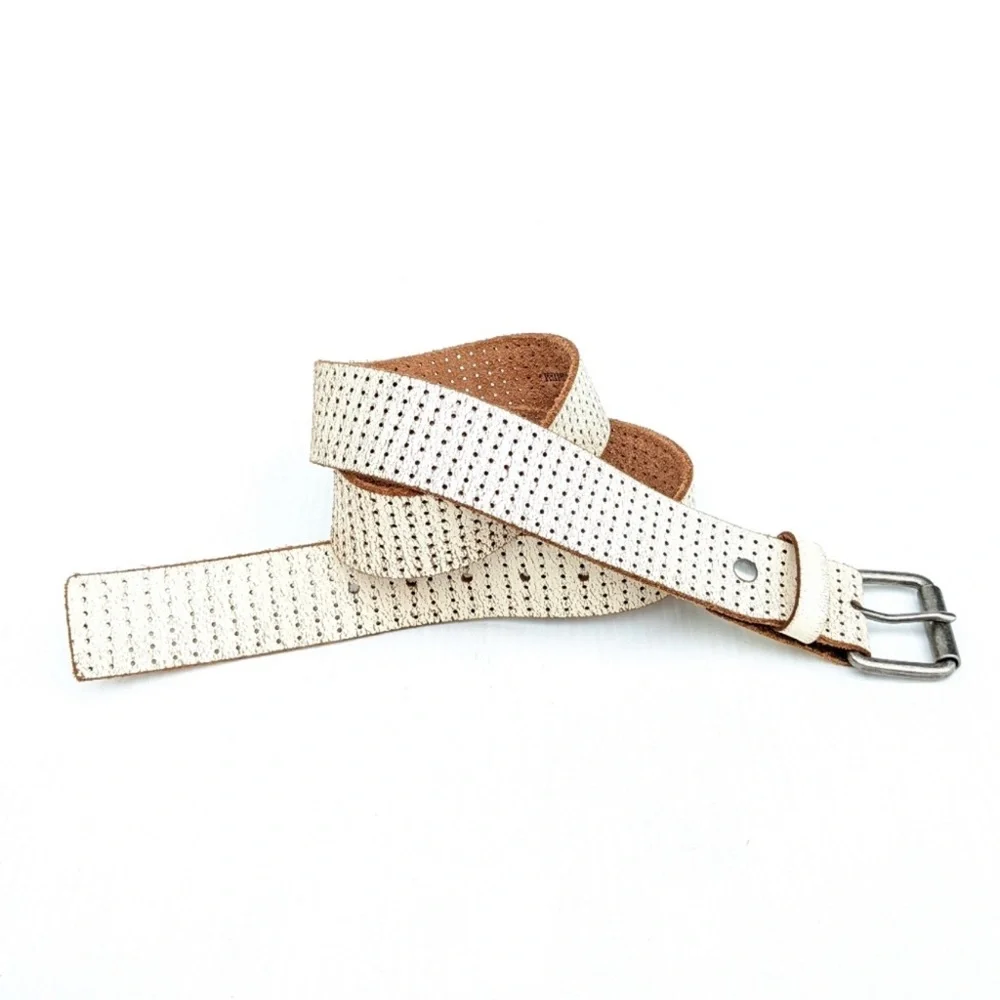 AEROPOSTALE Perforated White & Tan Leather Belt, Size Medium